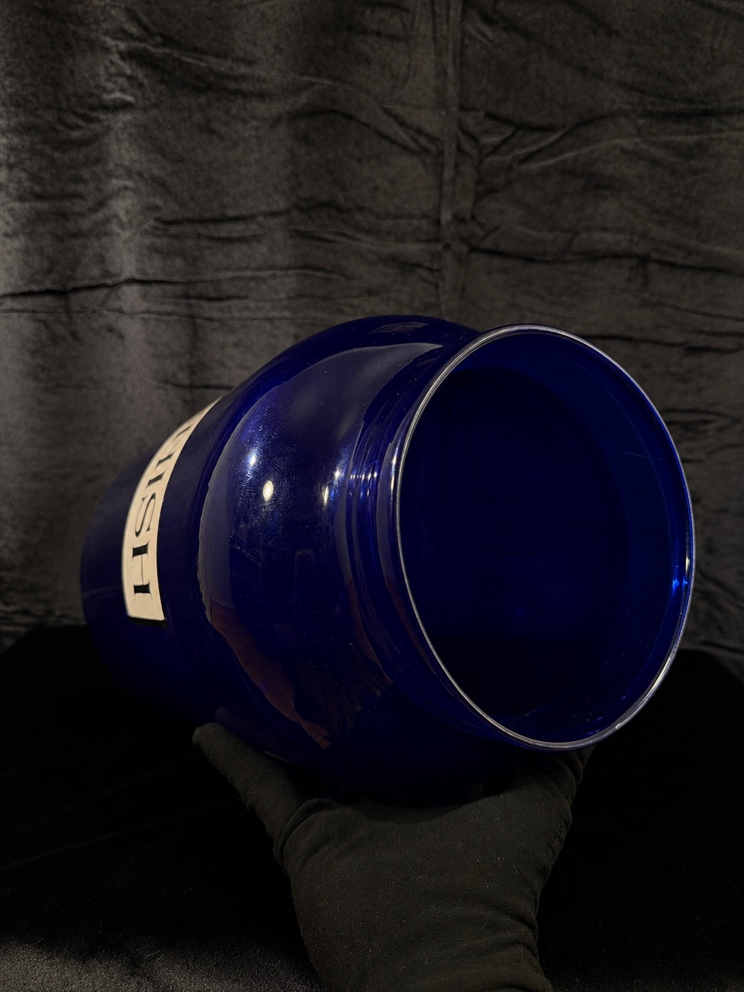 Oversized Cobalt Blue Glass “Hashish” Apothecary Jar