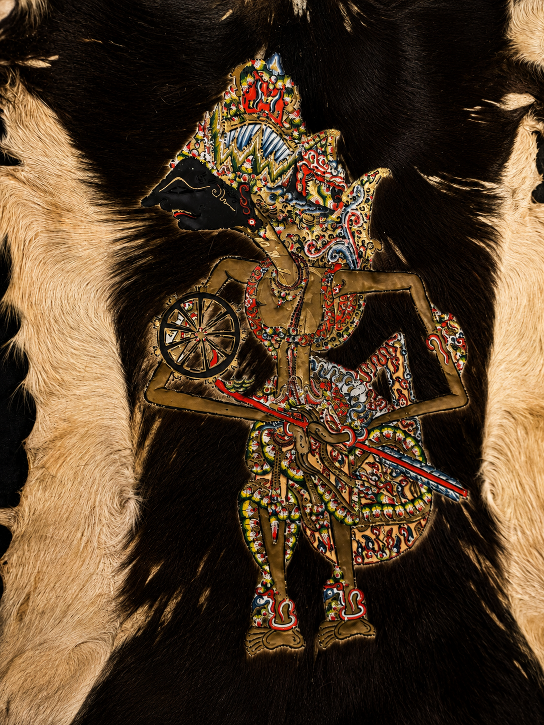 Vintage Javanese Wayang Deity on Pierced Goatskin