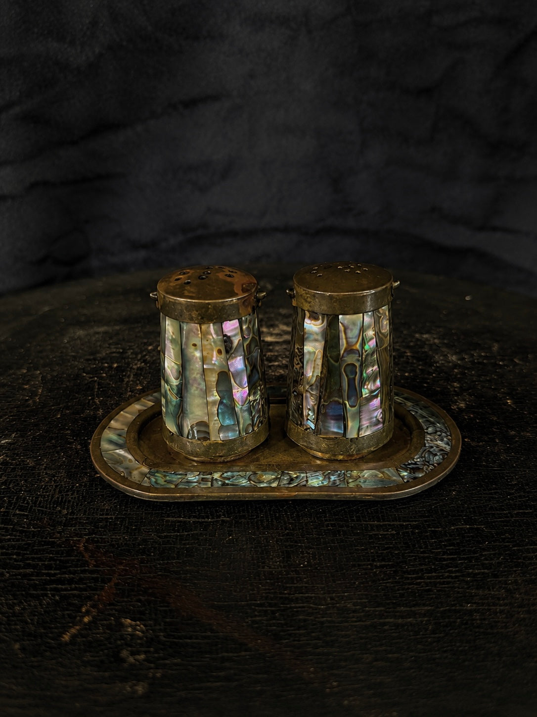Mid-Century Mexican Abalone Mosaic Salt & Pepper Set