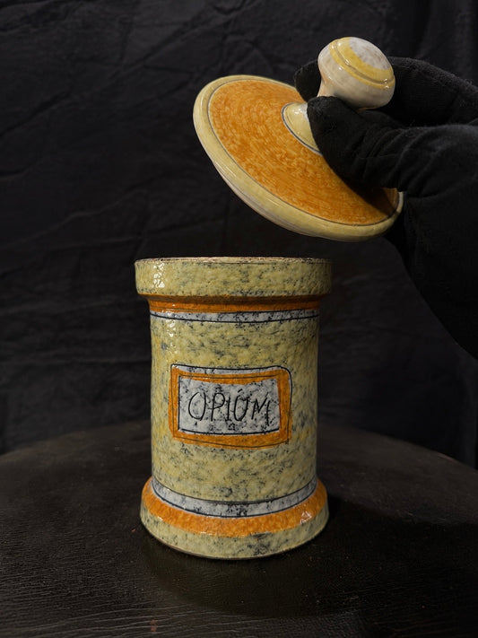 Mid-Century Italian Earthenware Apothecary Jar "Opium"