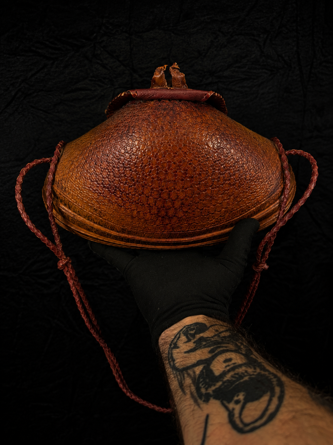 Mid-Century Taxidermy Armadillo Purse w/ Mirror & Braided Strap