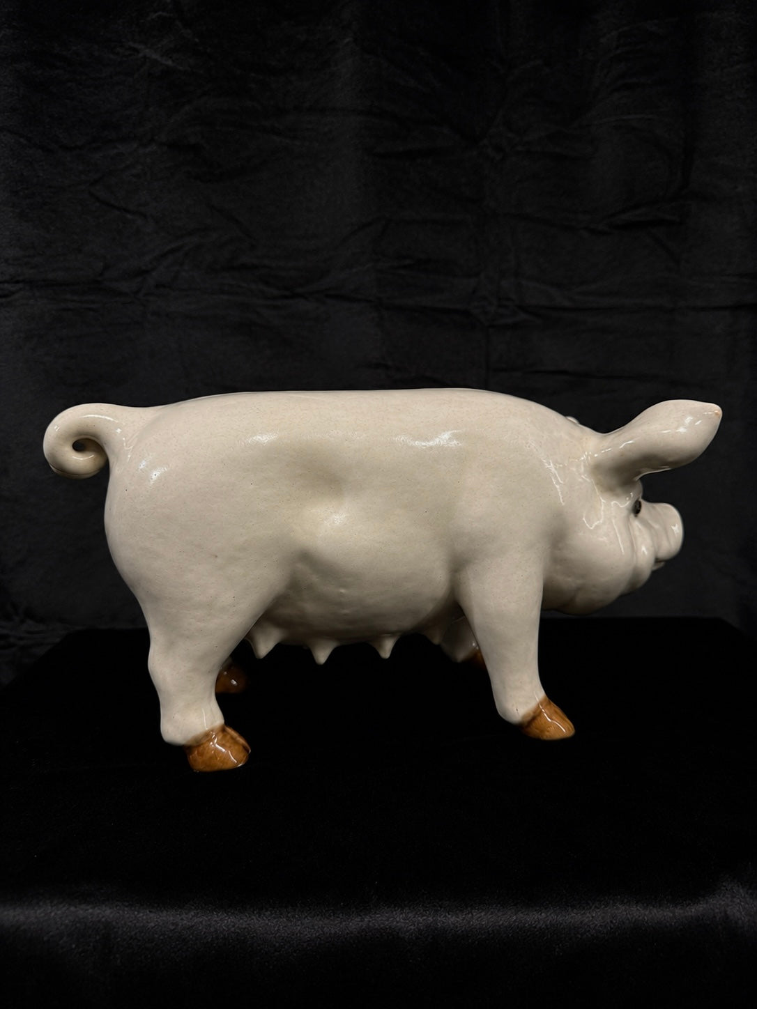 Vintage French Glazed Earthenware Sow w/ Glass Eyes
