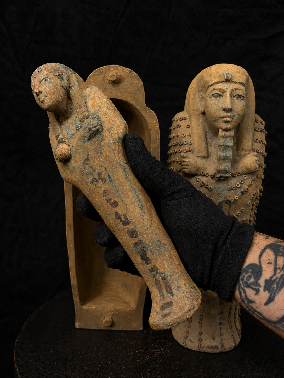 Egyptian Funerary Sarcophagus with Mummiform Figure