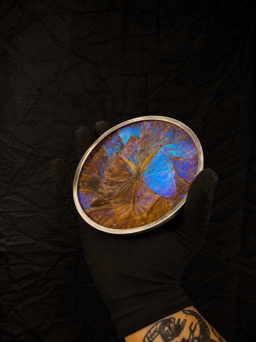 Small Vintage Morpho Butterfly Wing Mosaic Display Plate