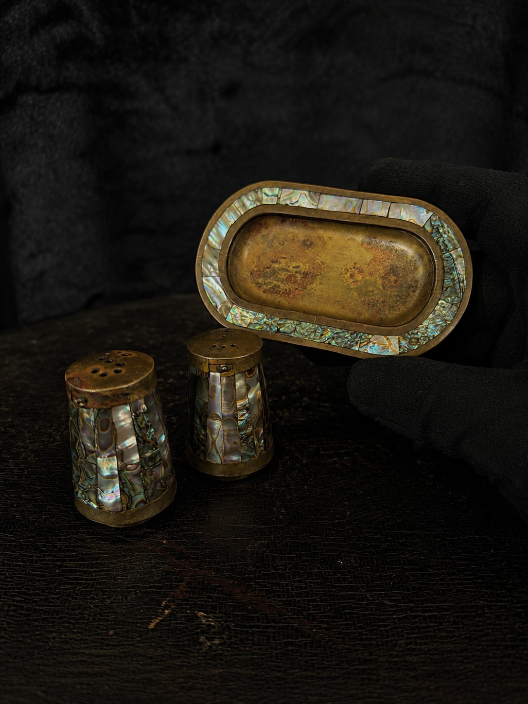 Mid-Century Mexican Abalone Mosaic Salt & Pepper Set