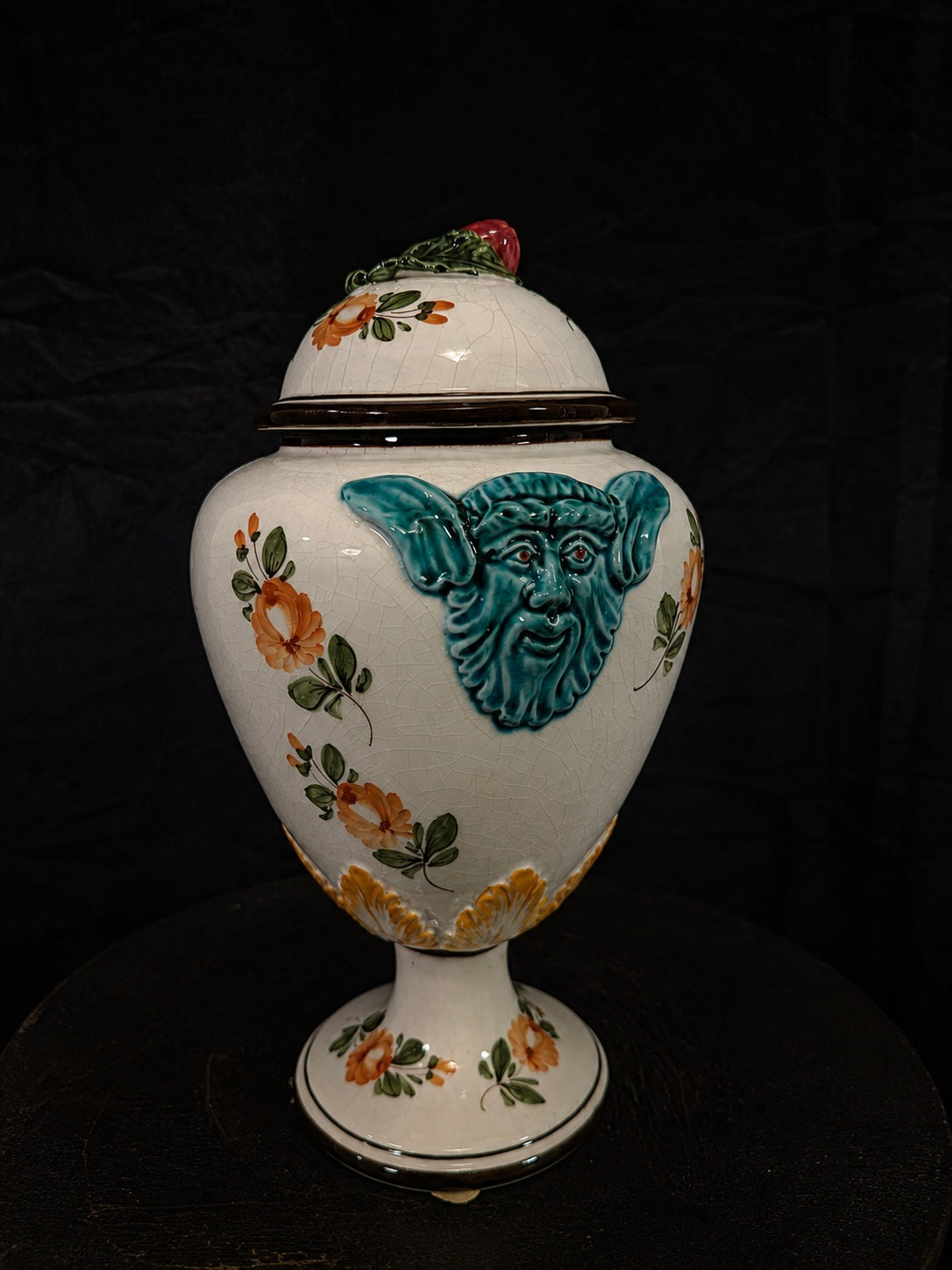 Vintage Italian Apothecary Urn "Pulvis Cachecticus" Satyr / Devil Faces