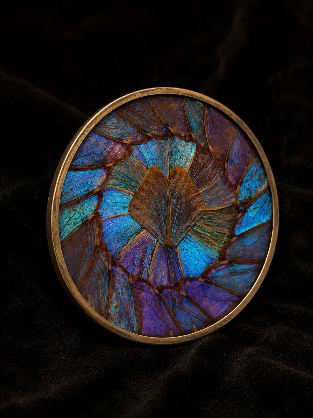 Medium Vintage Morpho Butterfly Wing Mosaic Display Plate
