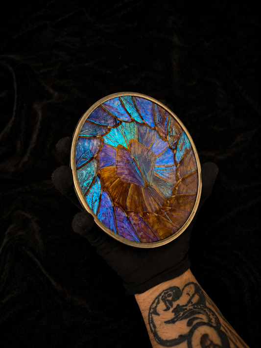 Medium Vintage Morpho Butterfly Wing Mosaic Display Plate