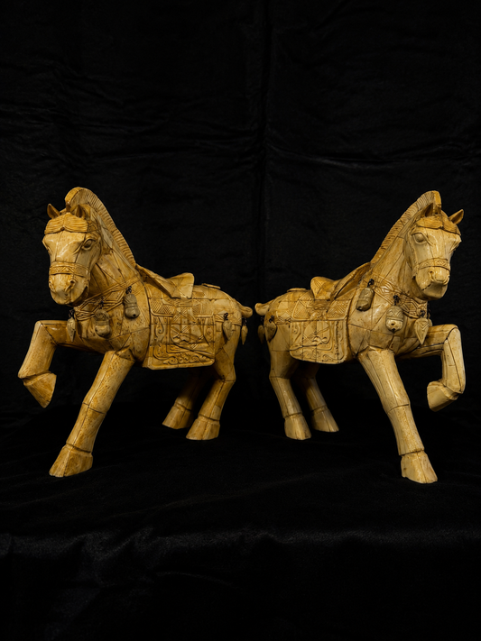 Vintage Pair of Carved Bone Ceremonial Horse Sculptures
