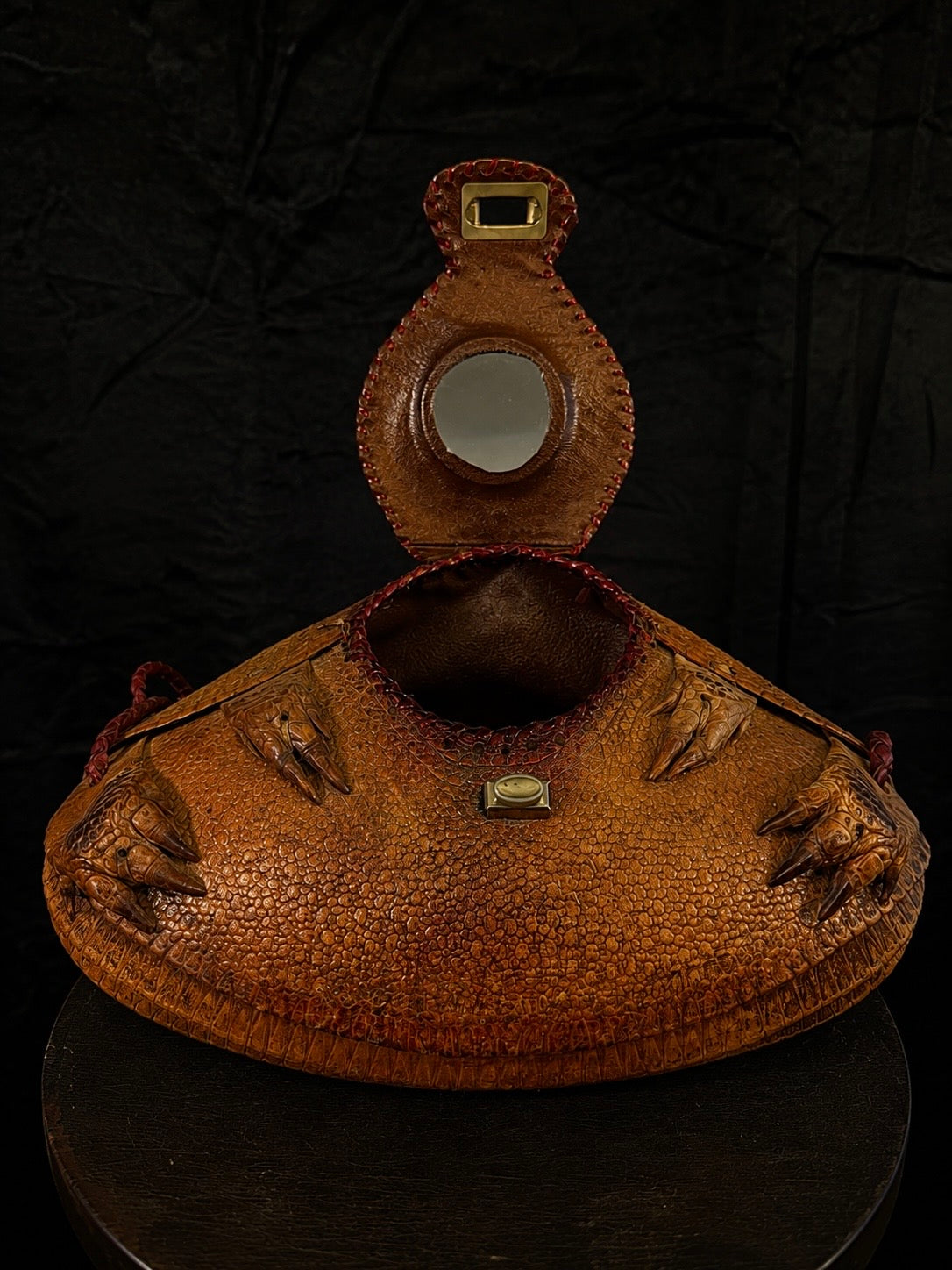 Mid-Century Taxidermy Armadillo Purse w/ Mirror & Braided Strap
