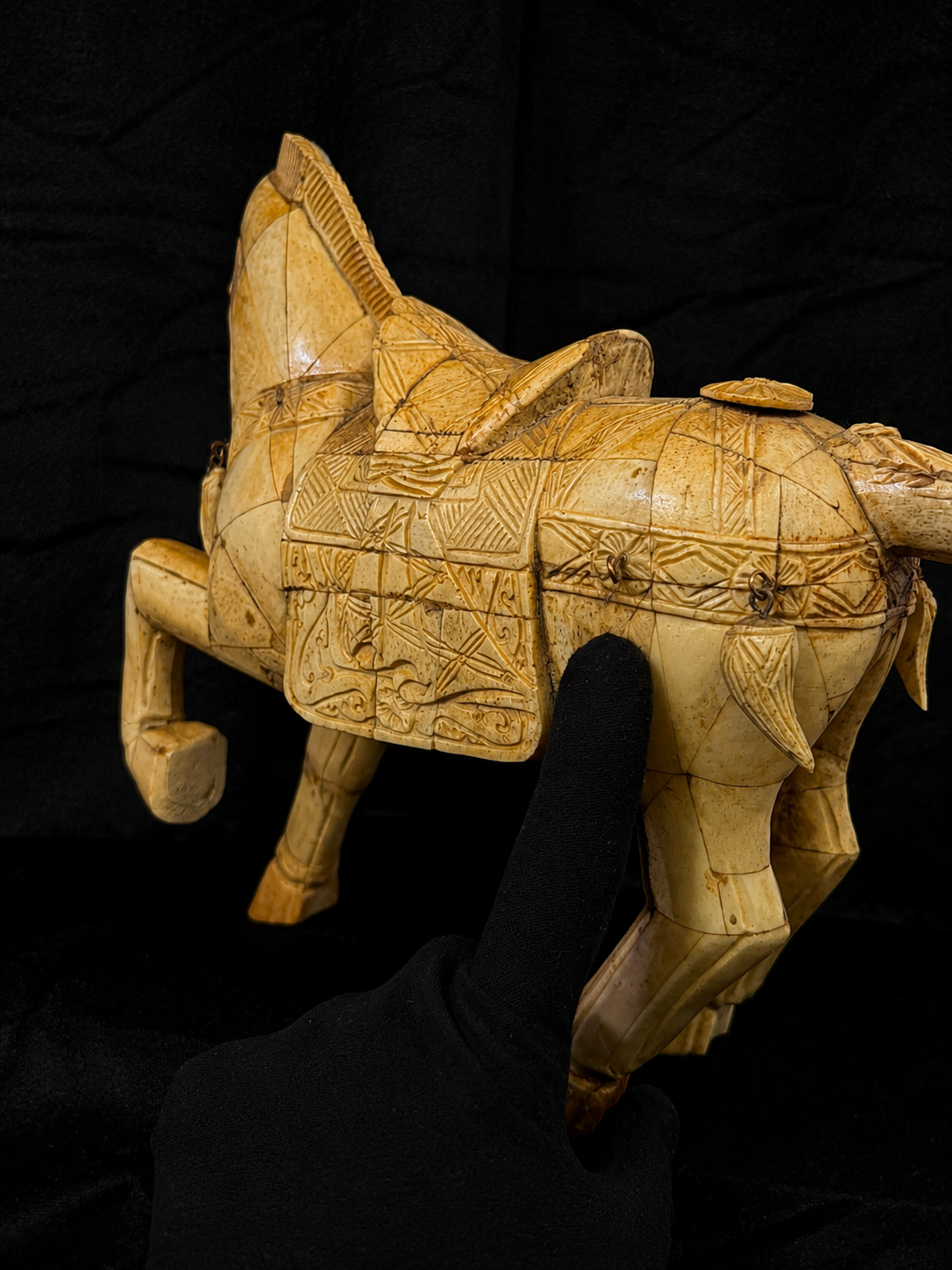 Vintage Pair of Carved Bone Ceremonial Horse Sculptures