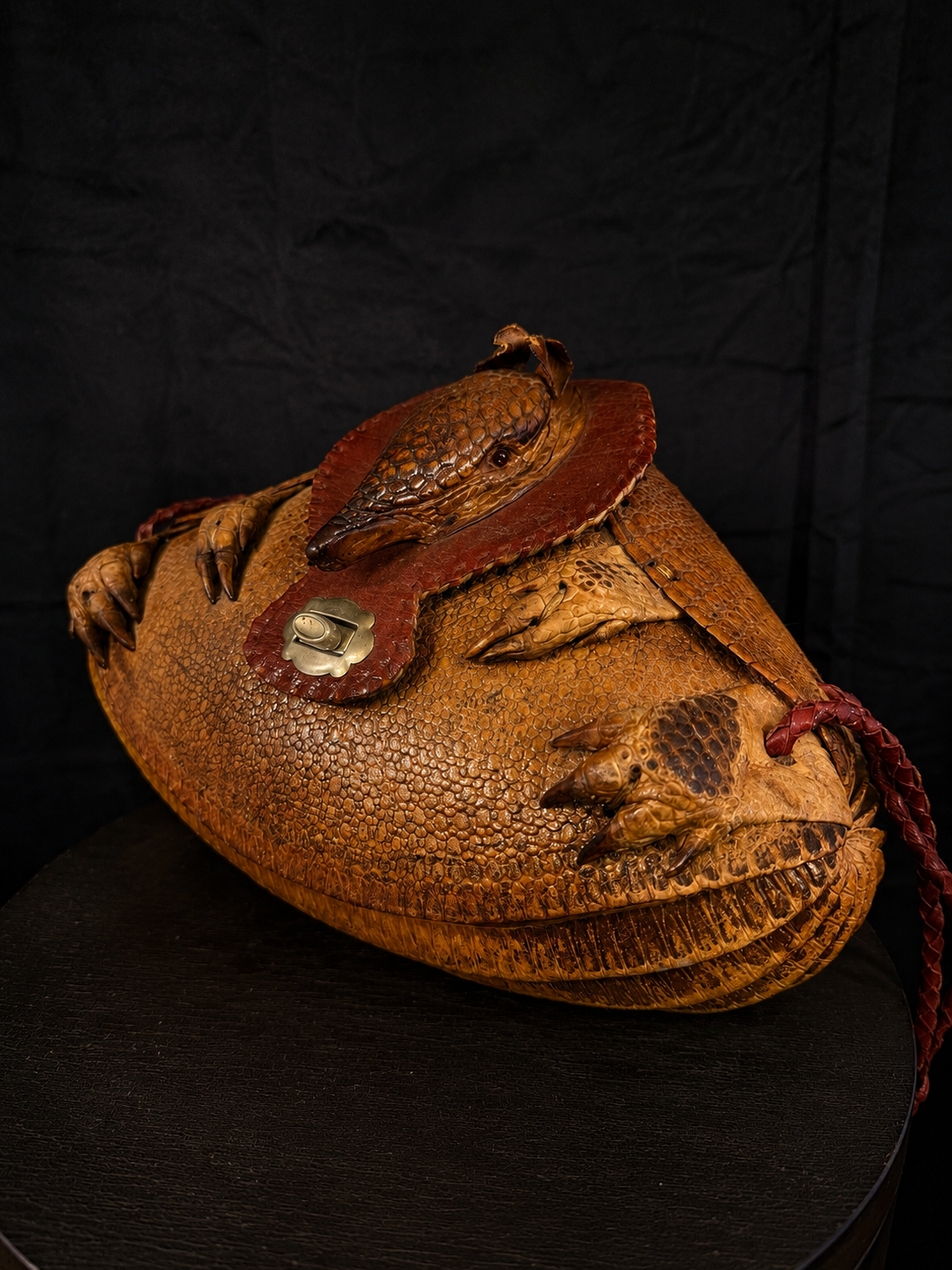 Mid-Century Taxidermy Armadillo Purse w/ Mirror & Braided Strap