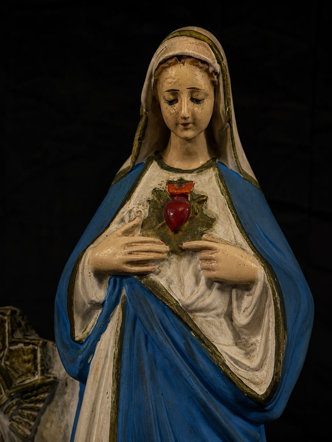 Antique Sacred Heart & Immaculate Heart Holy Water Font