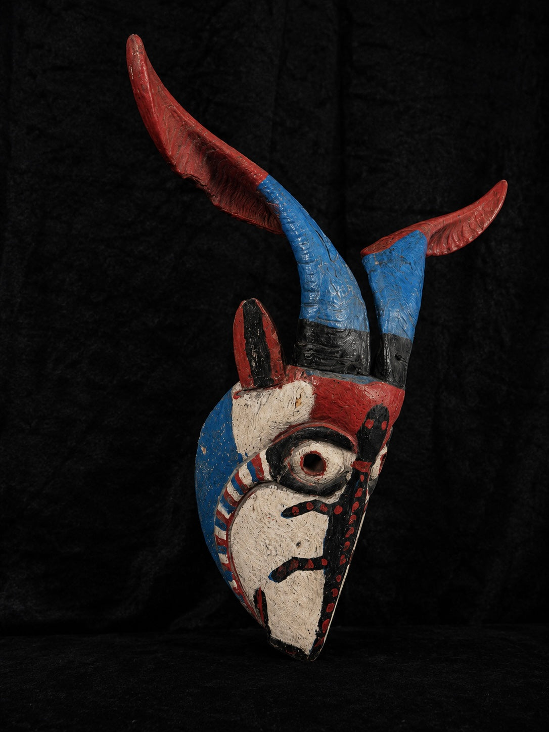 Vintage Mexican Wood 'Diablo' Mask w/ Real Horns