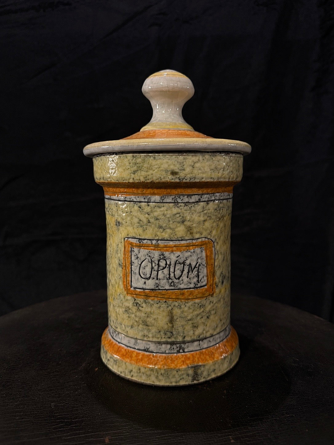 Mid-Century Italian Earthenware Apothecary Jar "Opium"