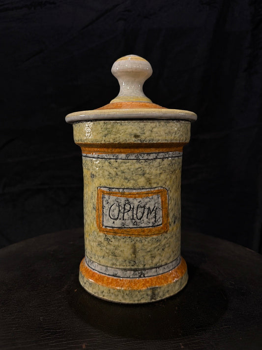 Mid-Century Italian Earthenware Apothecary Jar "Opium"