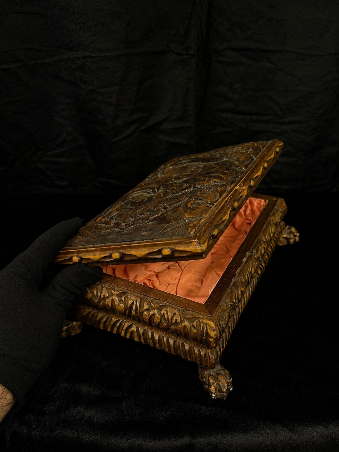 Mid-Century Hungarian Folk Art Casket Box w/ Original Silk Lining