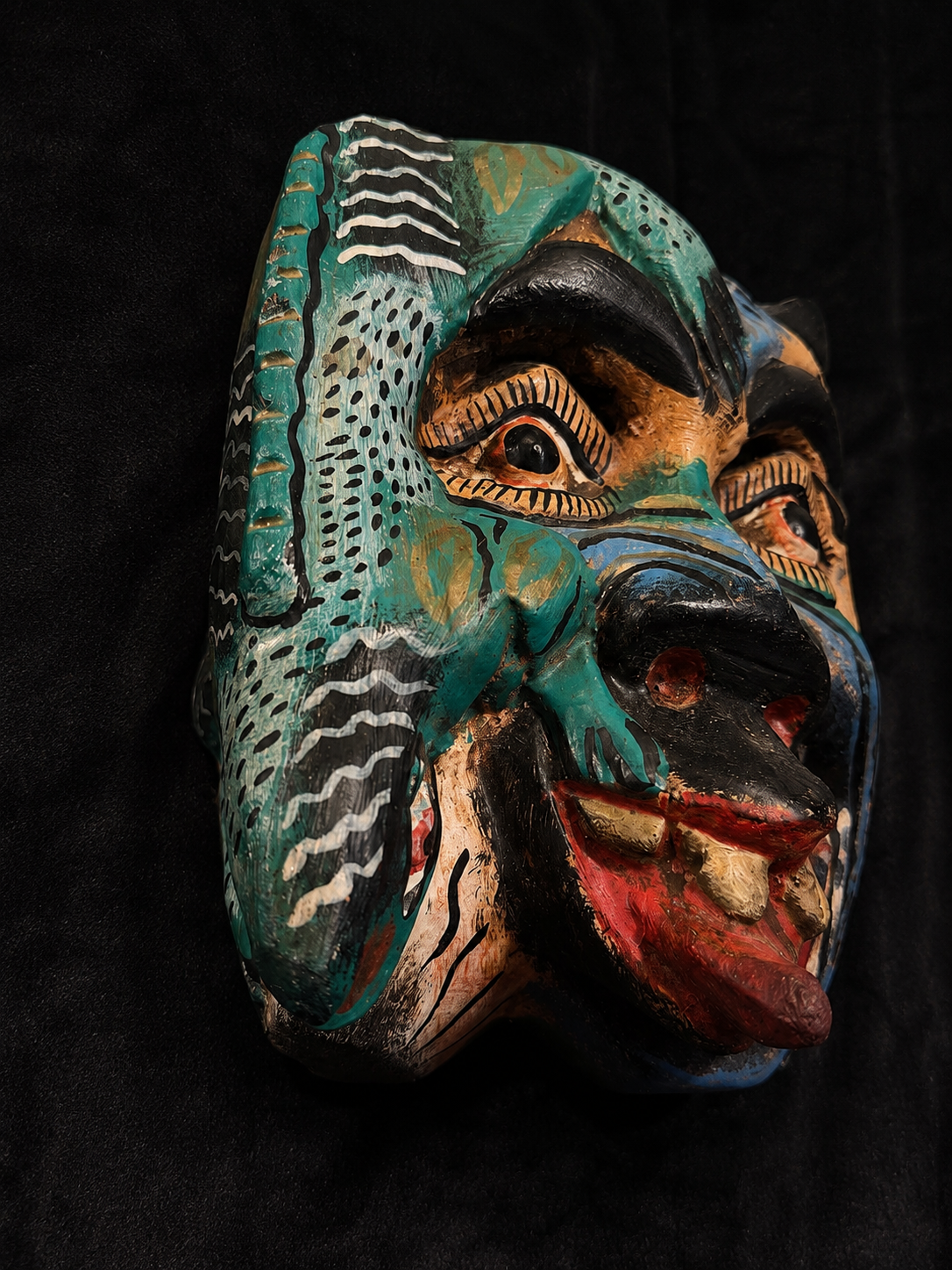 Vintage Mexican Three Face Mask w/  Devil, Serpent, Skull