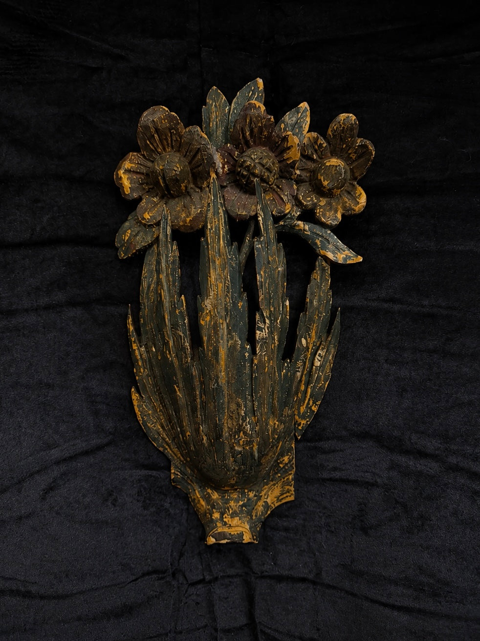 19th-Century Italian Polychrome Floral Sconce Carving