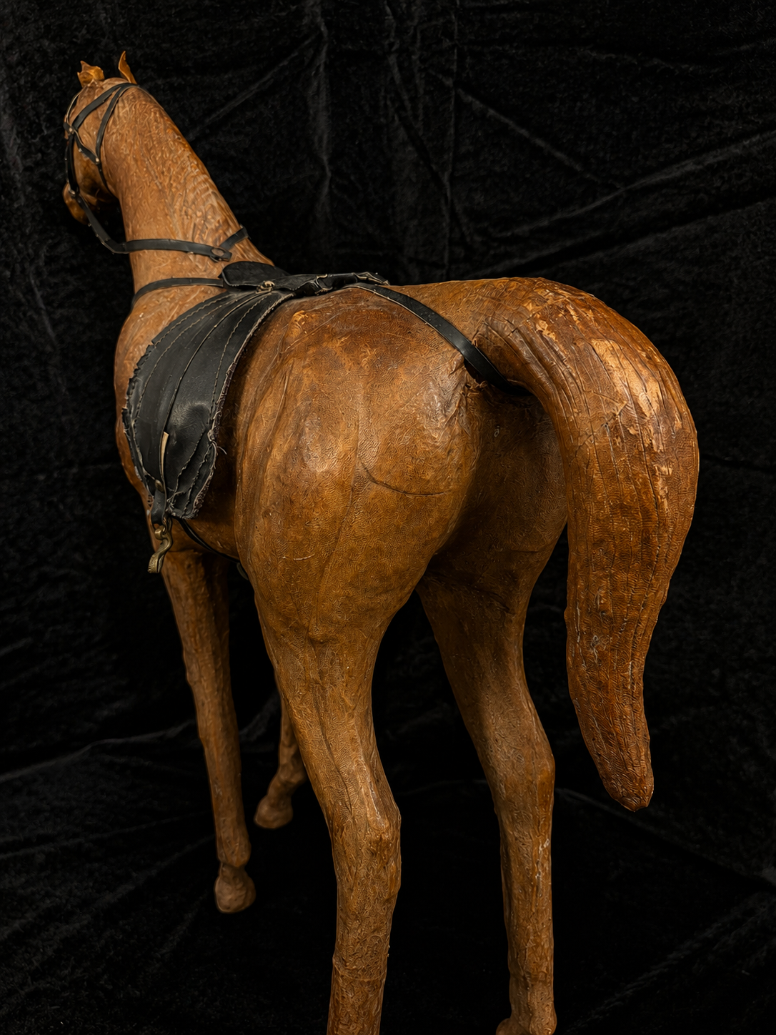 Large Antique Leather-Wrapped Horse Sculpture