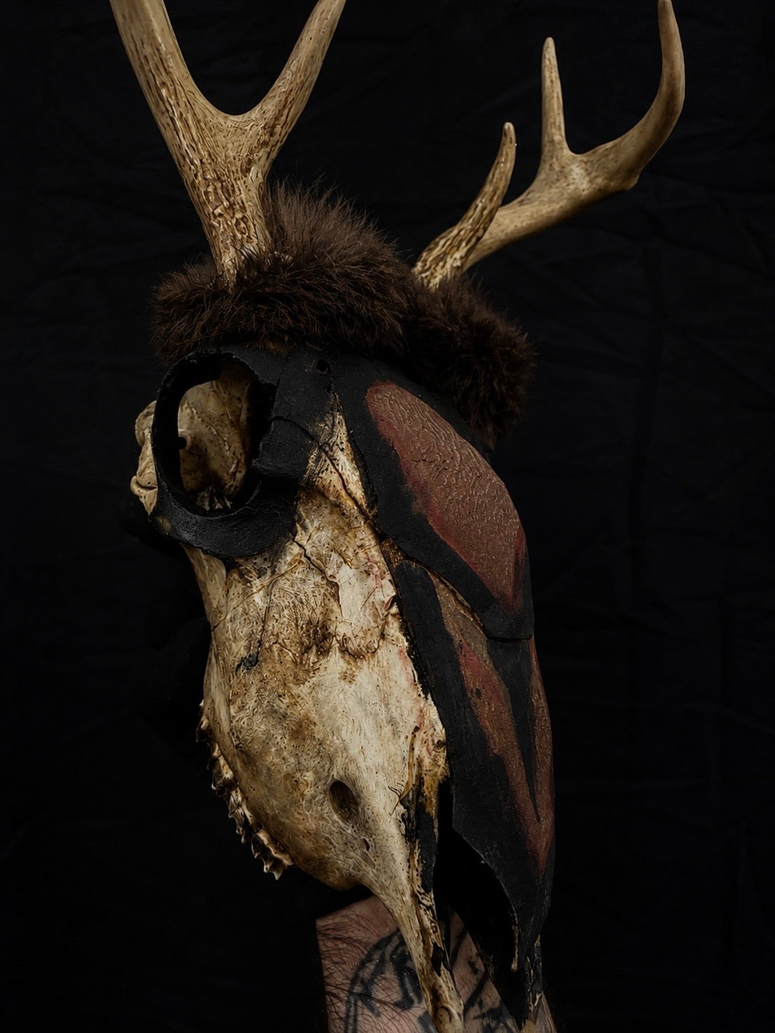 Vintage Folk Art Deer Skull w/ Painted Skin