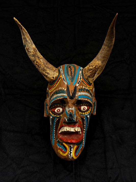 Mid-Century Mexican Diablo Mask w/ Real Goat Horns