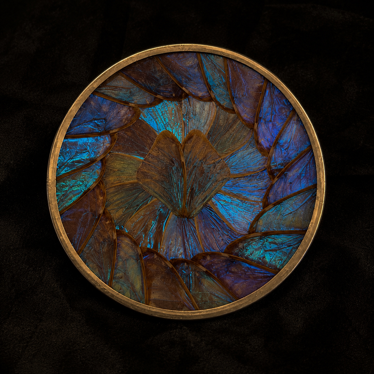 Medium Vintage Morpho Butterfly Wing Mosaic Display Plate