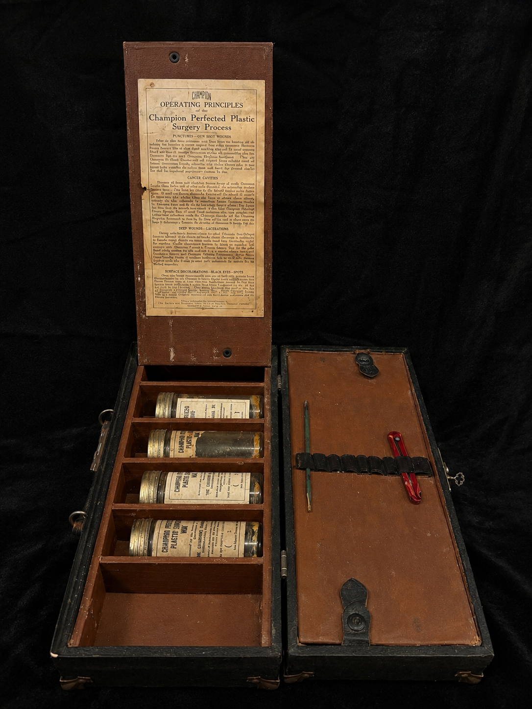 Antique Mortician’s Restorative Surgery Kit w/ Original Wax Jars & Key