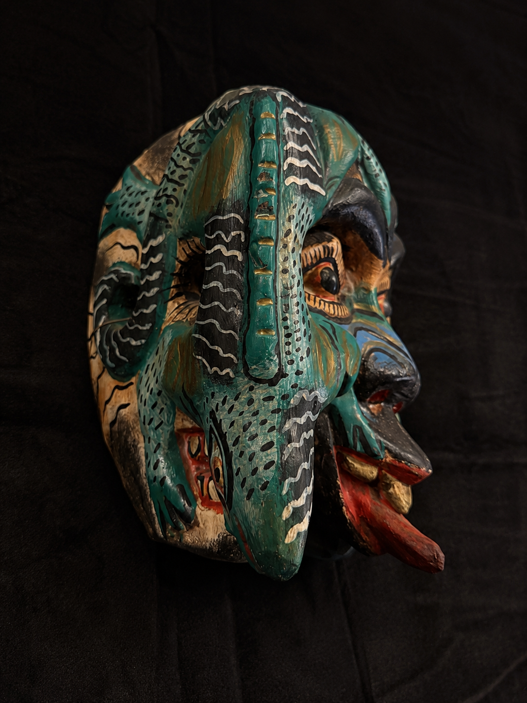 Vintage Mexican Three Face Mask w/  Devil, Serpent, Skull