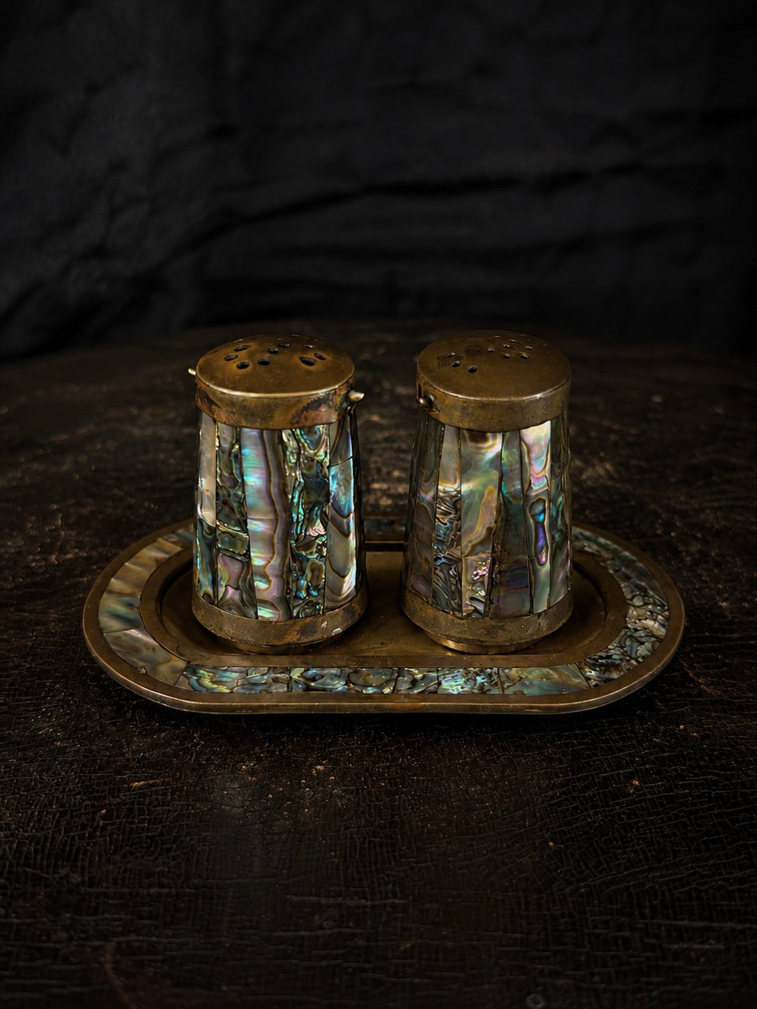 Mid-Century Mexican Abalone Mosaic Salt & Pepper Set