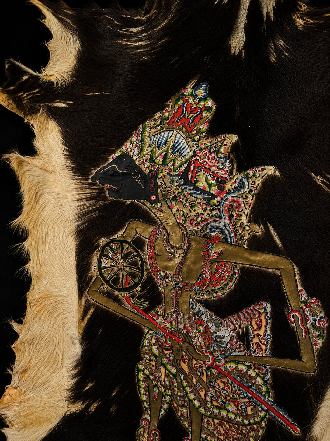 Vintage Javanese Wayang Deity on Pierced Goatskin