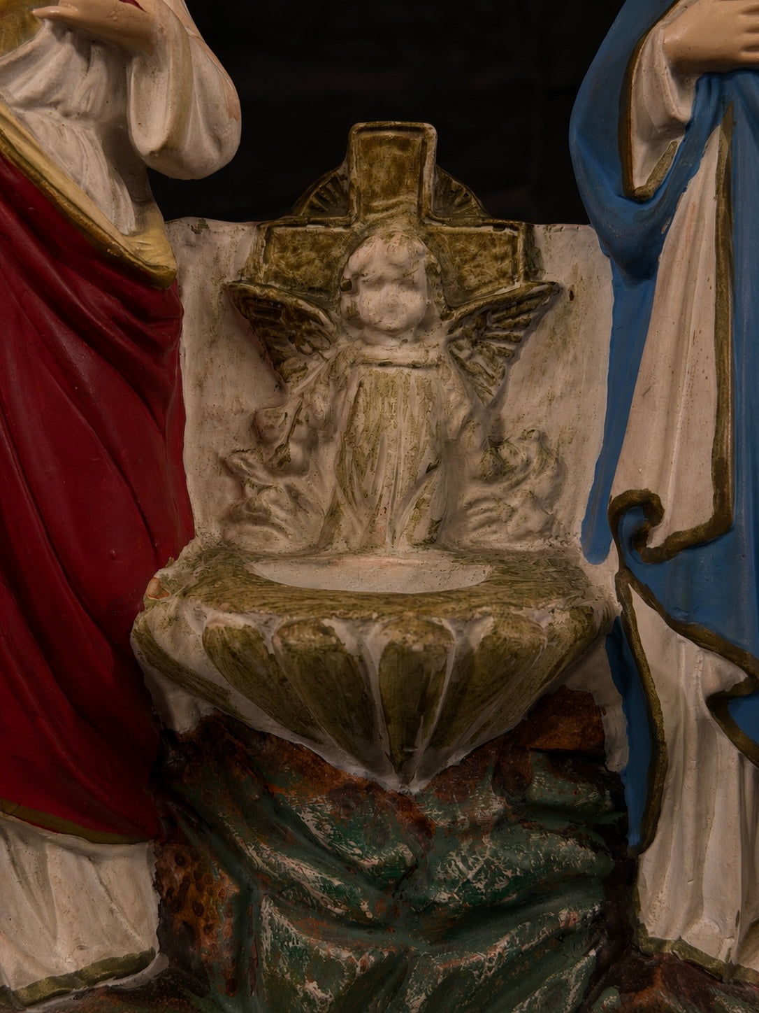 Antique Sacred Heart & Immaculate Heart Holy Water Font
