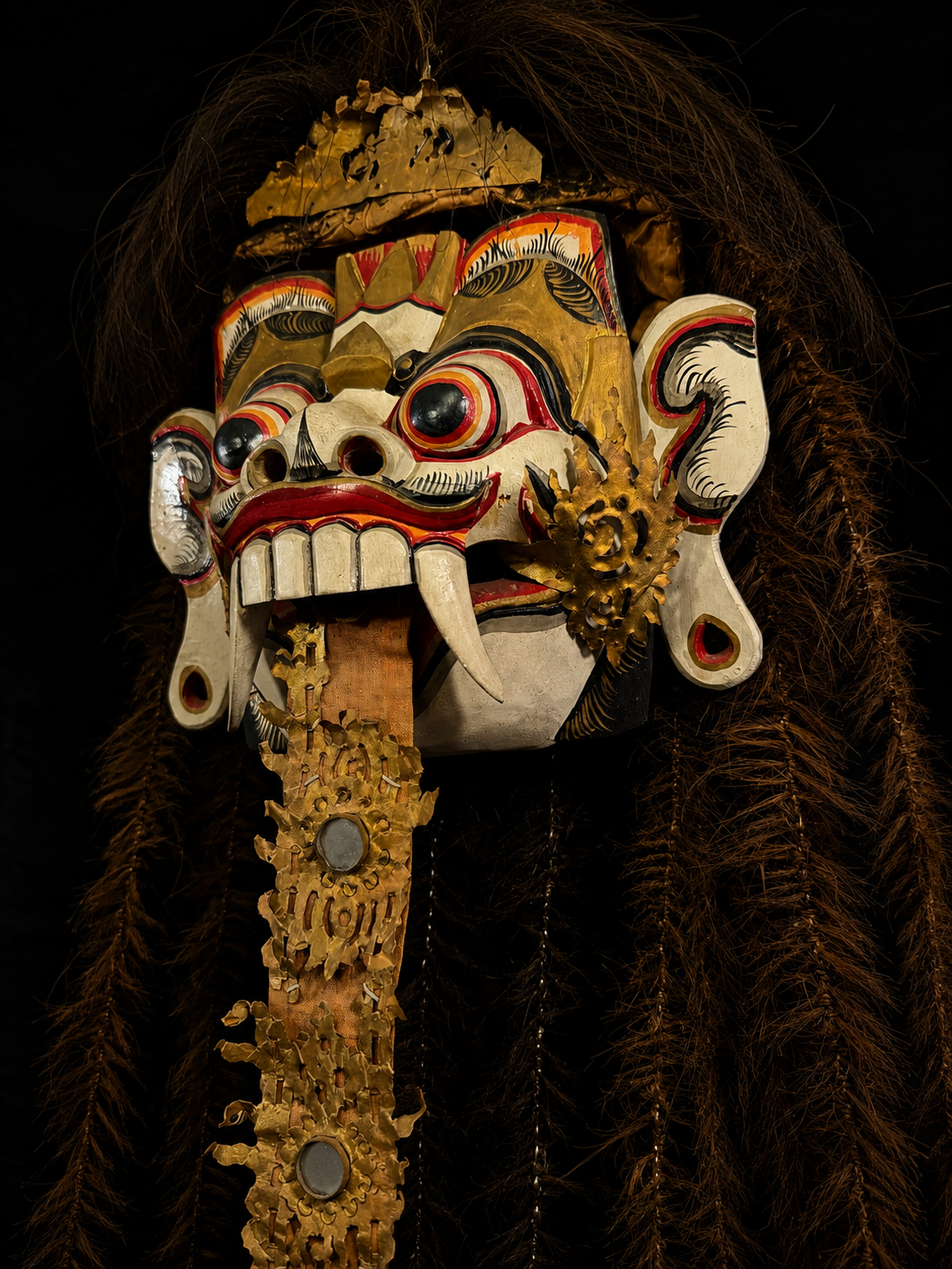Vintage Balinese Rangda Witch Mask w/ Animal Hair