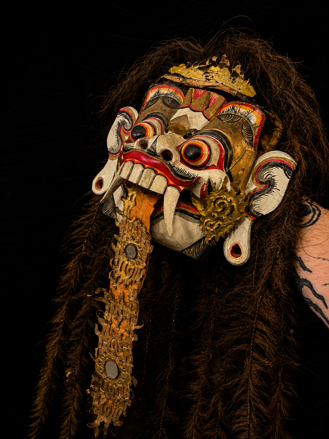 Vintage Balinese Rangda Witch Mask w/ Animal Hair