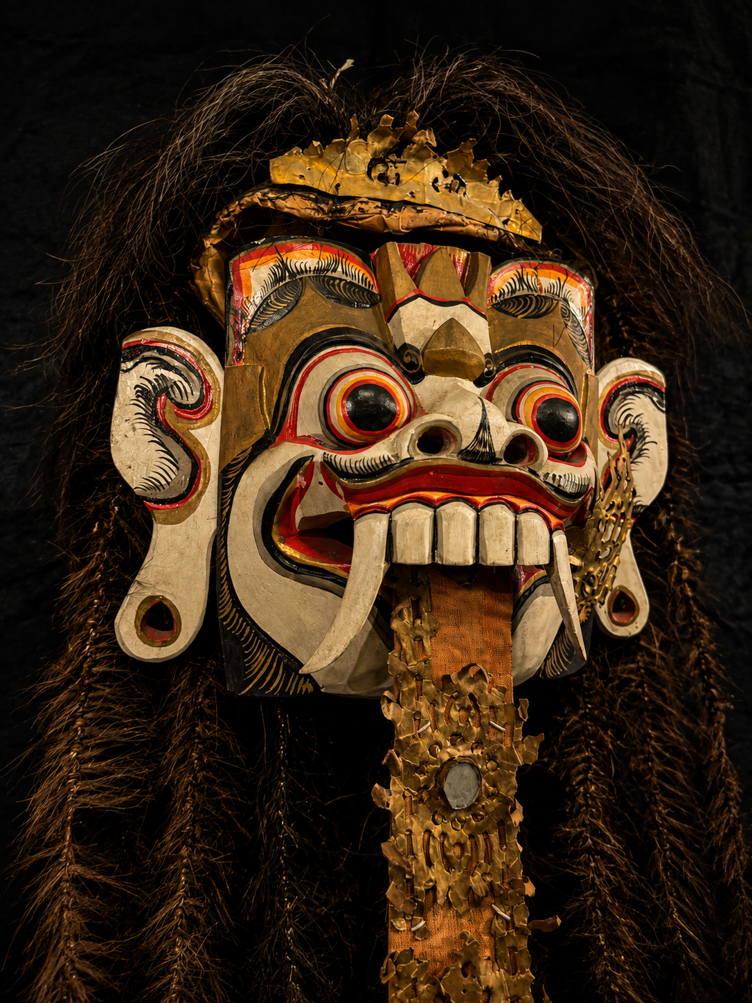 Vintage Balinese Rangda Witch Mask w/ Animal Hair