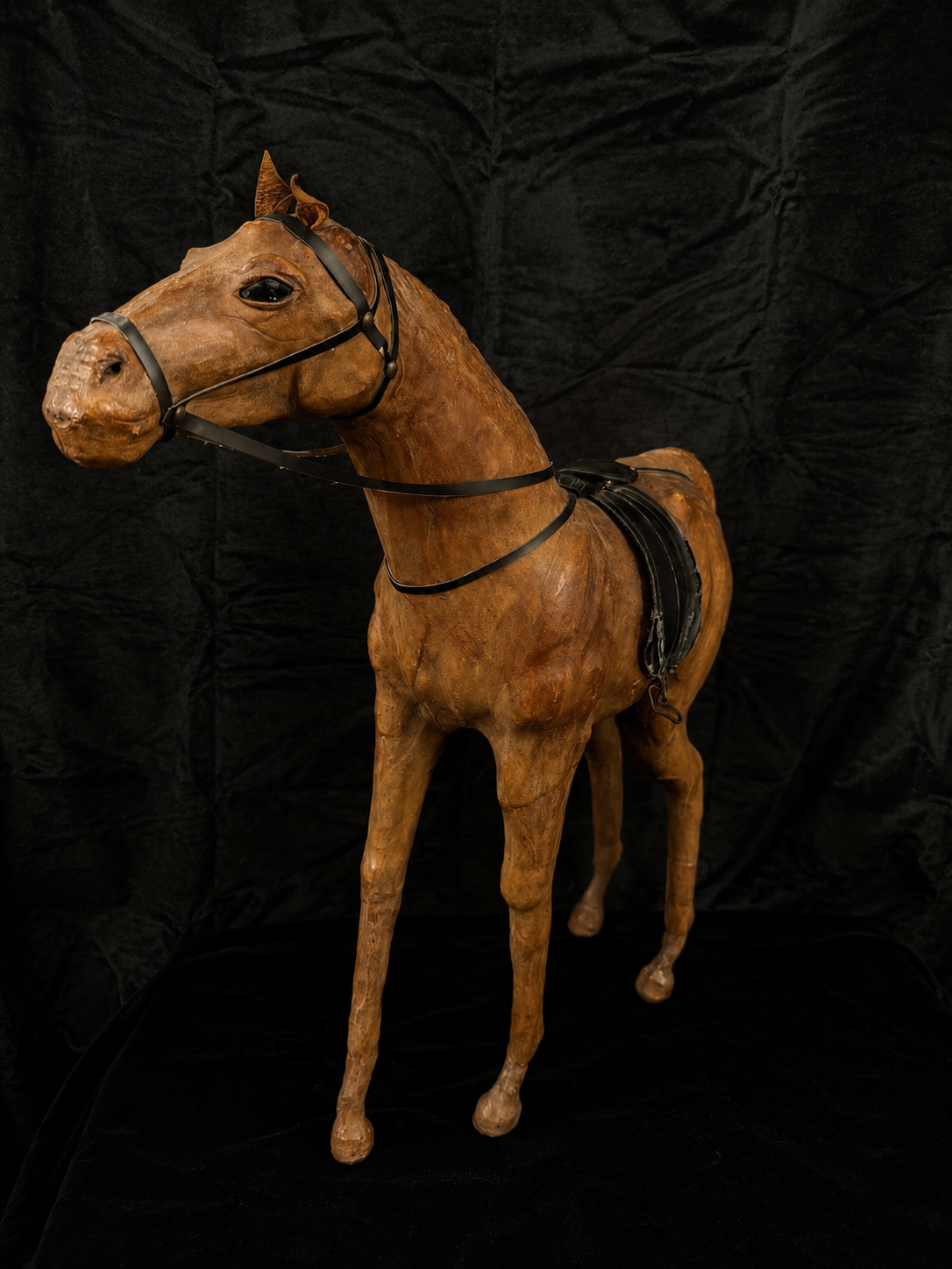 Large Antique Leather-Wrapped Horse Sculpture