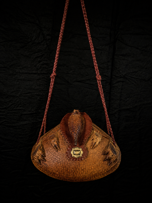 Mid-Century Taxidermy Armadillo Purse w/ Mirror & Braided Strap