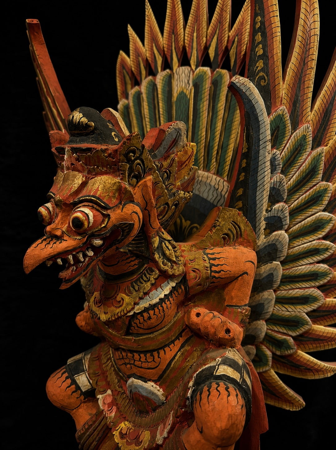 Large Vintage Balinese Polychrome Garuda Statue