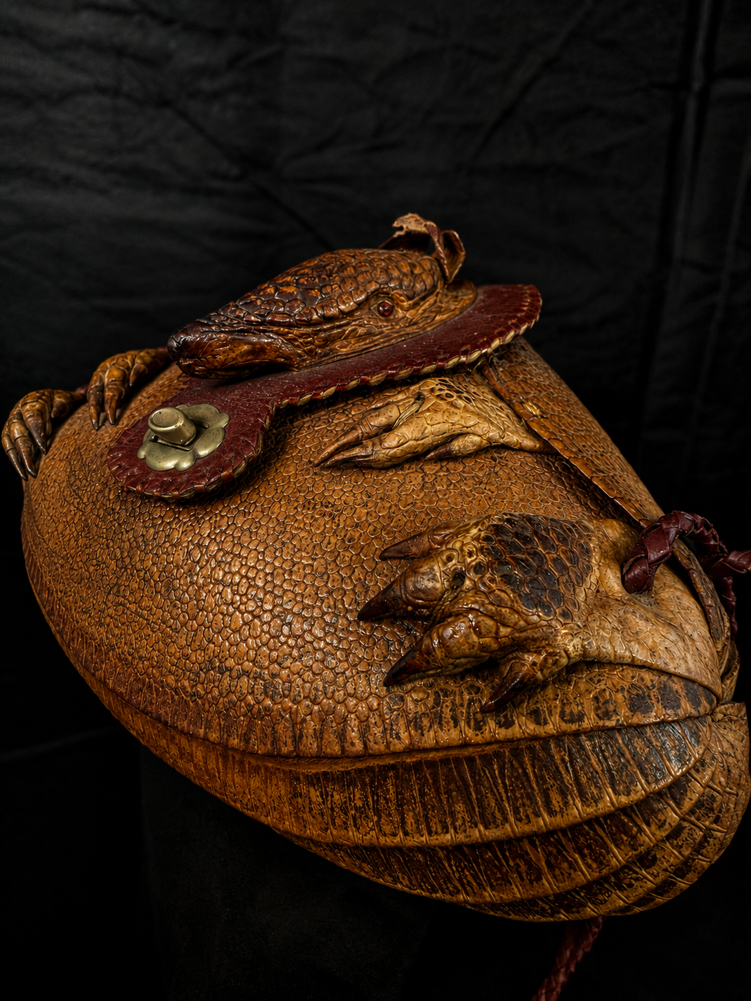 Mid-Century Taxidermy Armadillo Purse w/ Mirror & Braided Strap