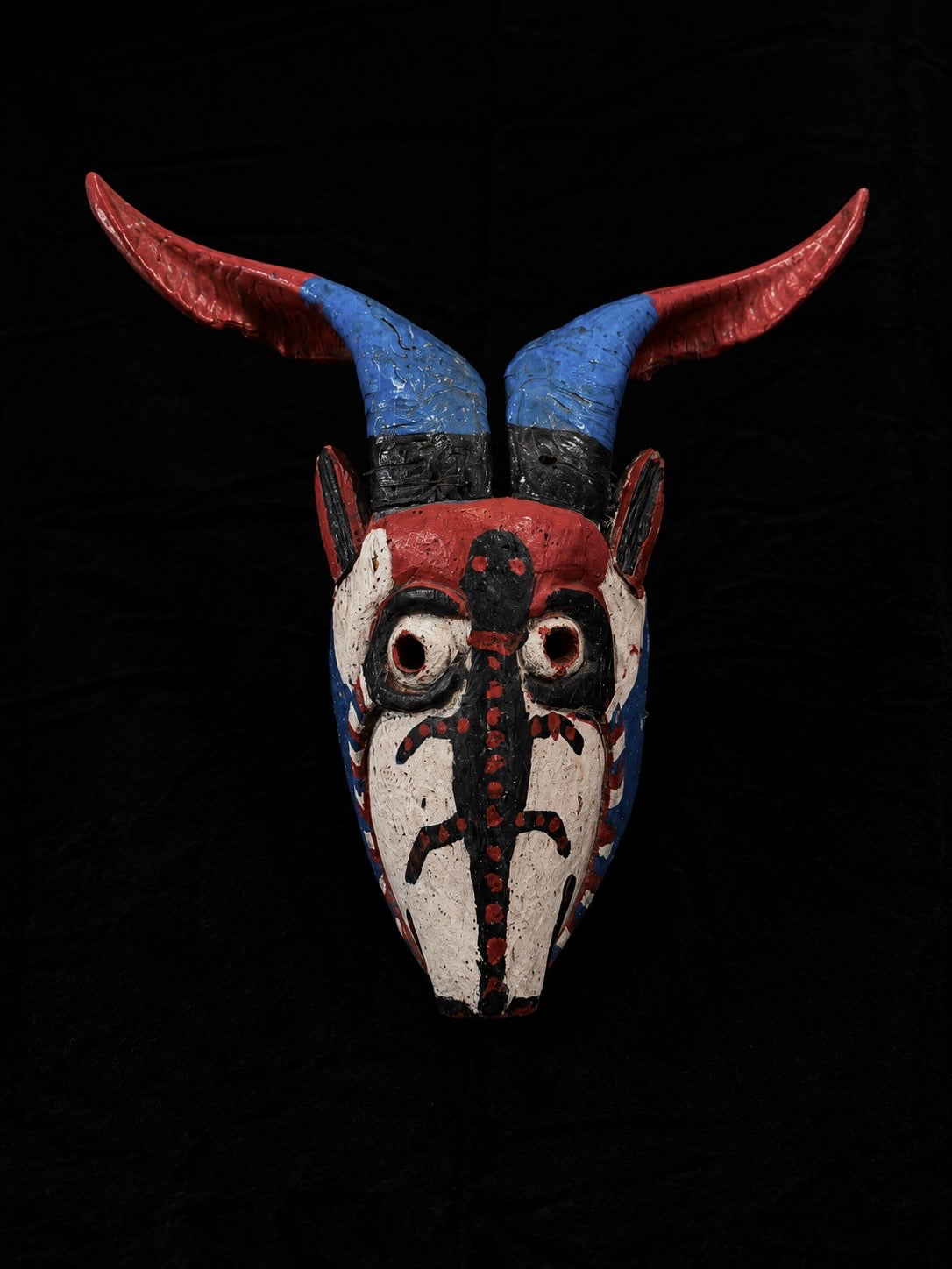 Vintage Mexican Wood 'Diablo' Mask w/ Real Horns