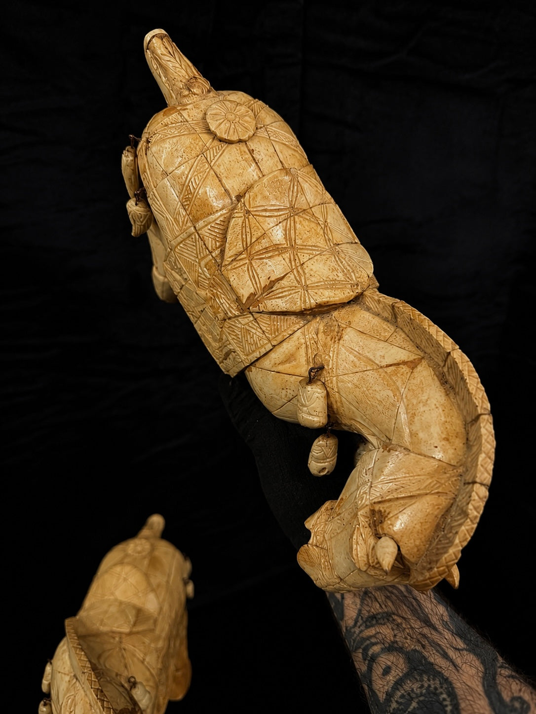 Vintage Pair of Carved Bone Ceremonial Horse Sculptures