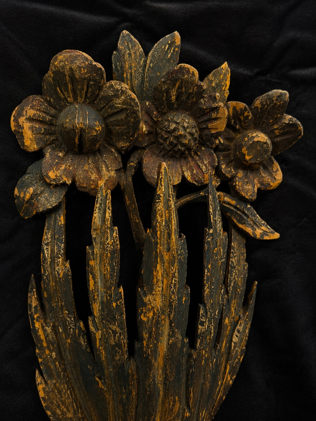 19th-Century Italian Polychrome Floral Sconce Carving