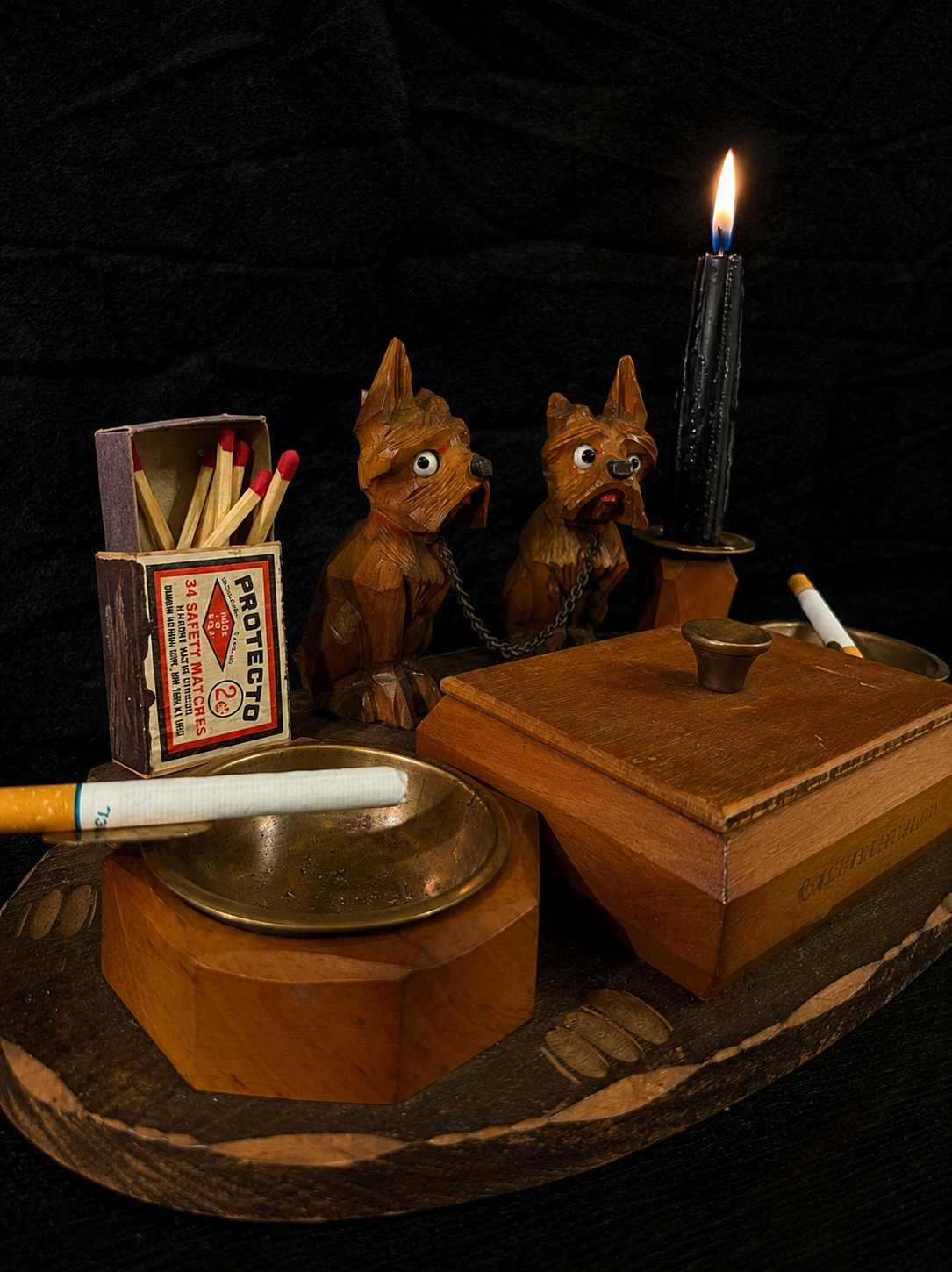Vintage Folk Art Smoking Companion Set