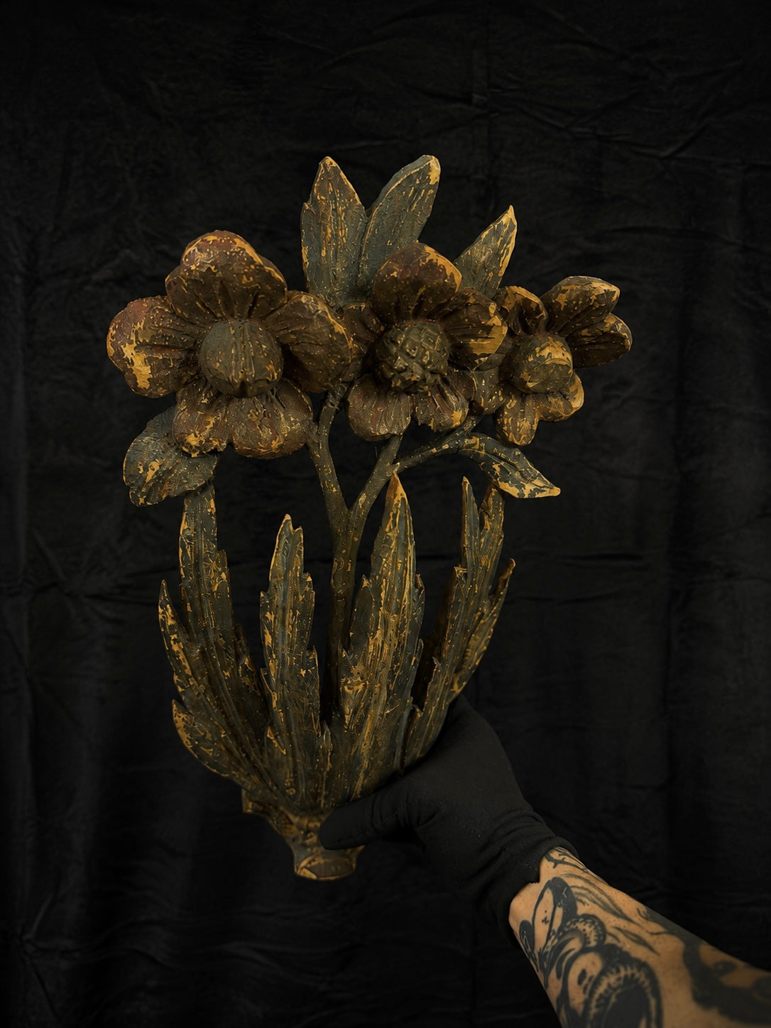 19th-Century Italian Polychrome Floral Sconce Carving