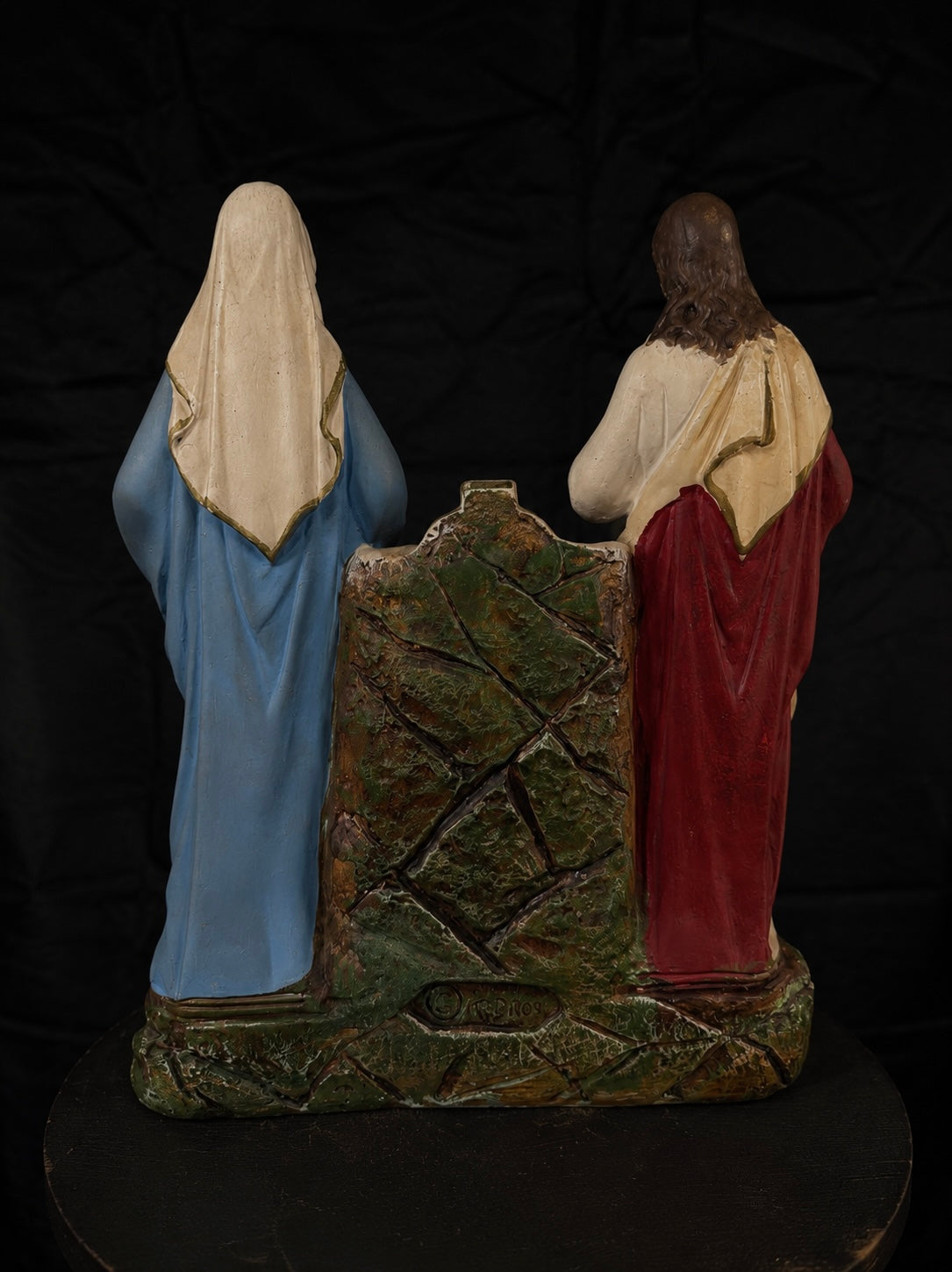 Antique Sacred Heart & Immaculate Heart Holy Water Font