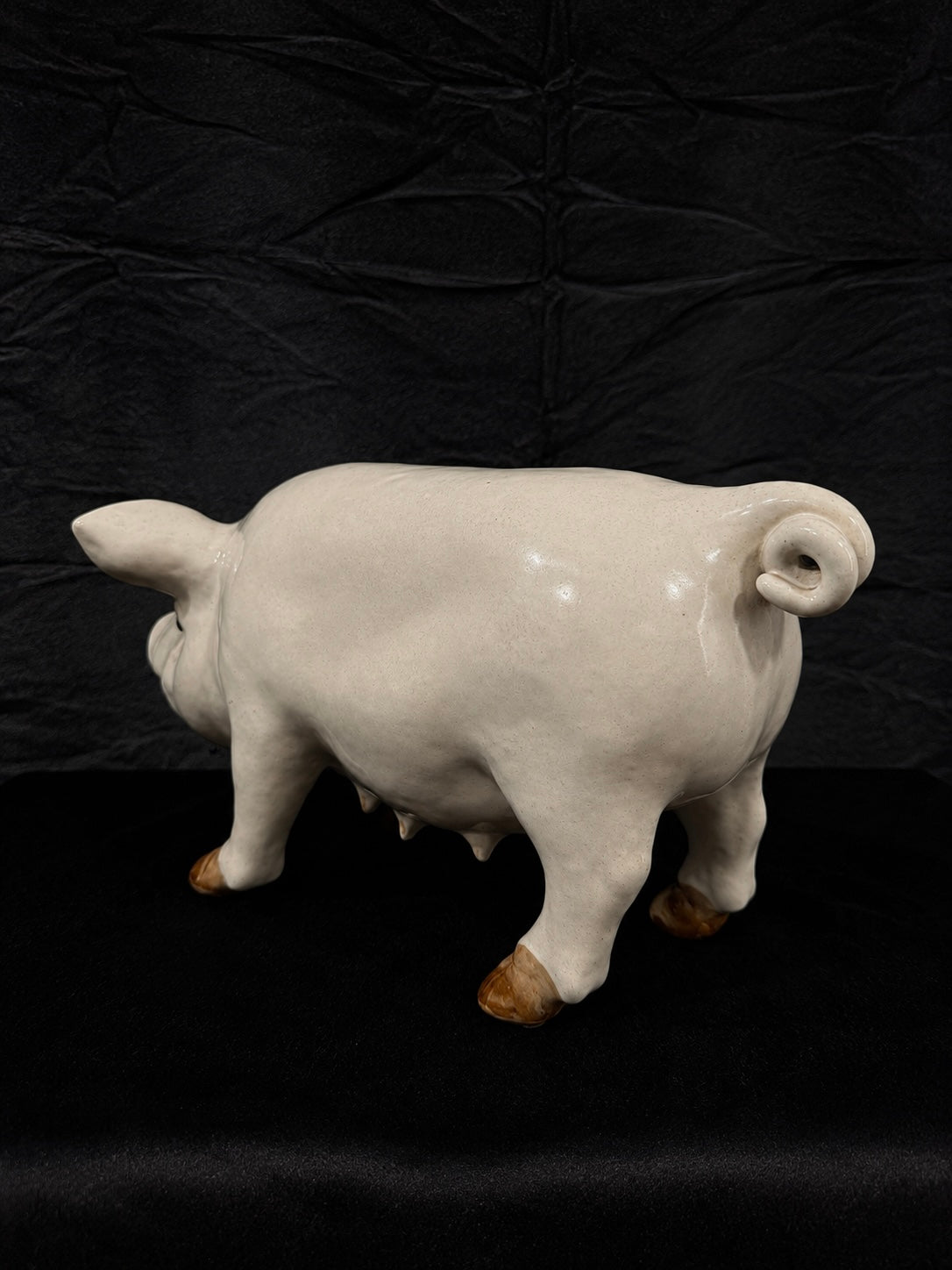 Vintage French Glazed Earthenware Sow w/ Glass Eyes