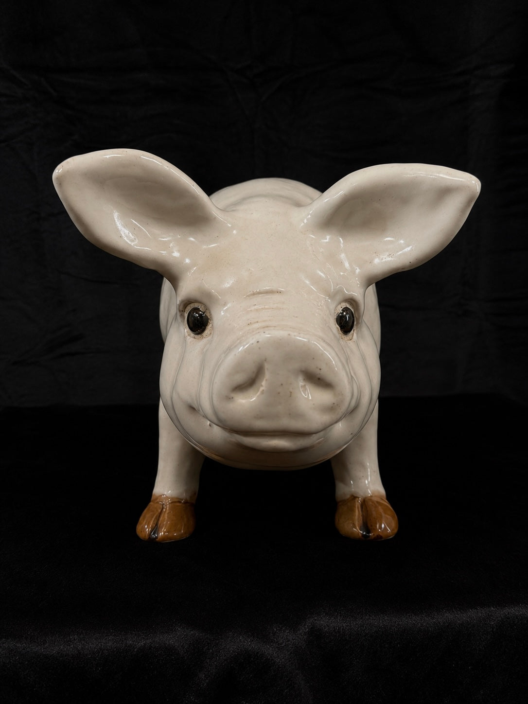 Vintage French Glazed Earthenware Sow w/ Glass Eyes