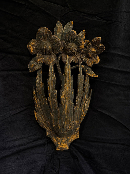 19th-Century Italian Polychrome Floral Sconce Carving