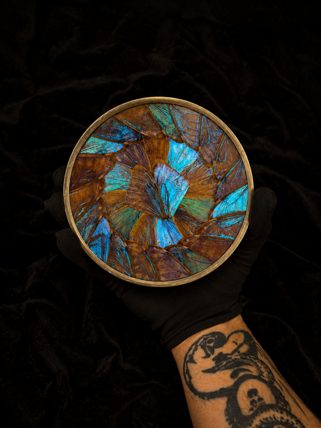 Medium Vintage Morpho Butterfly Wing Mosaic Display Plate