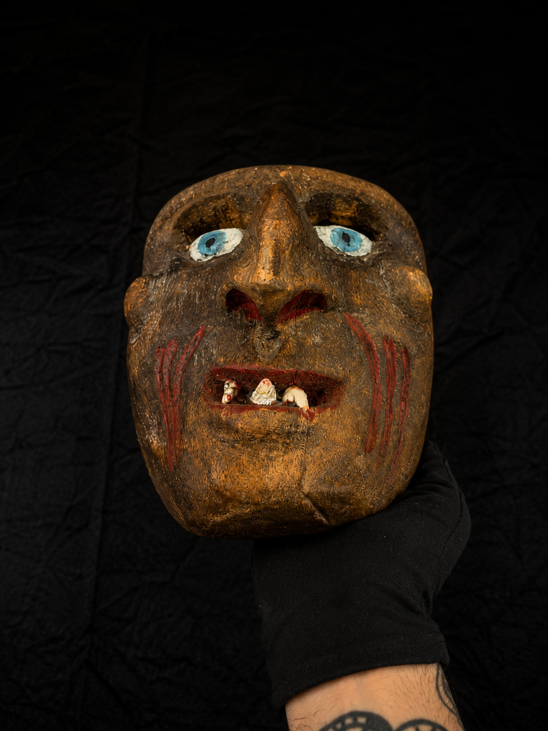 Antique Folk Witch Mask W/ Animal Teeth